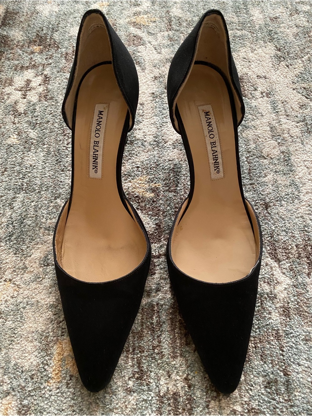 Manolo Blahnik Tayler Black Satin D'Orsay Pumps - Size 37